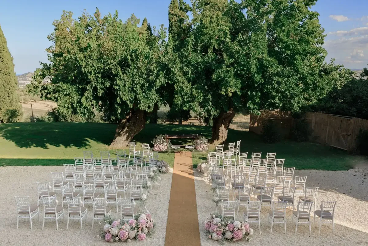 Civil ceremony at the same estate as the wedding