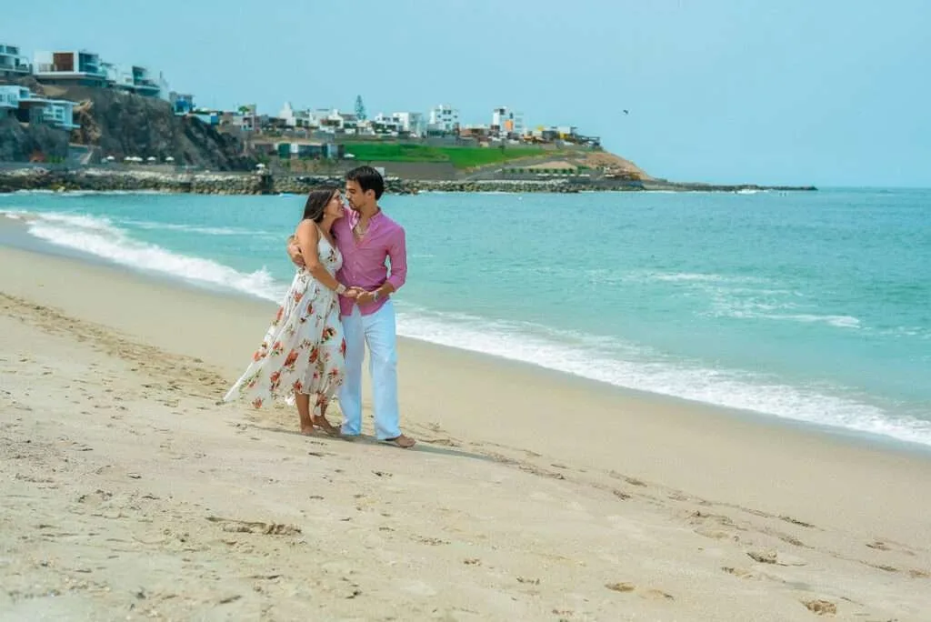 Couple embracing at the shore